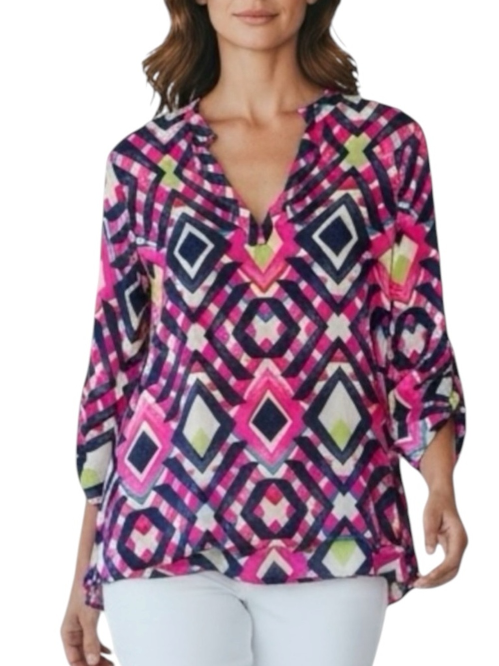 ALICE & OLIVIA Silk Colorful Geometric Print Blouse in Size Small— GORGEOUS!!!